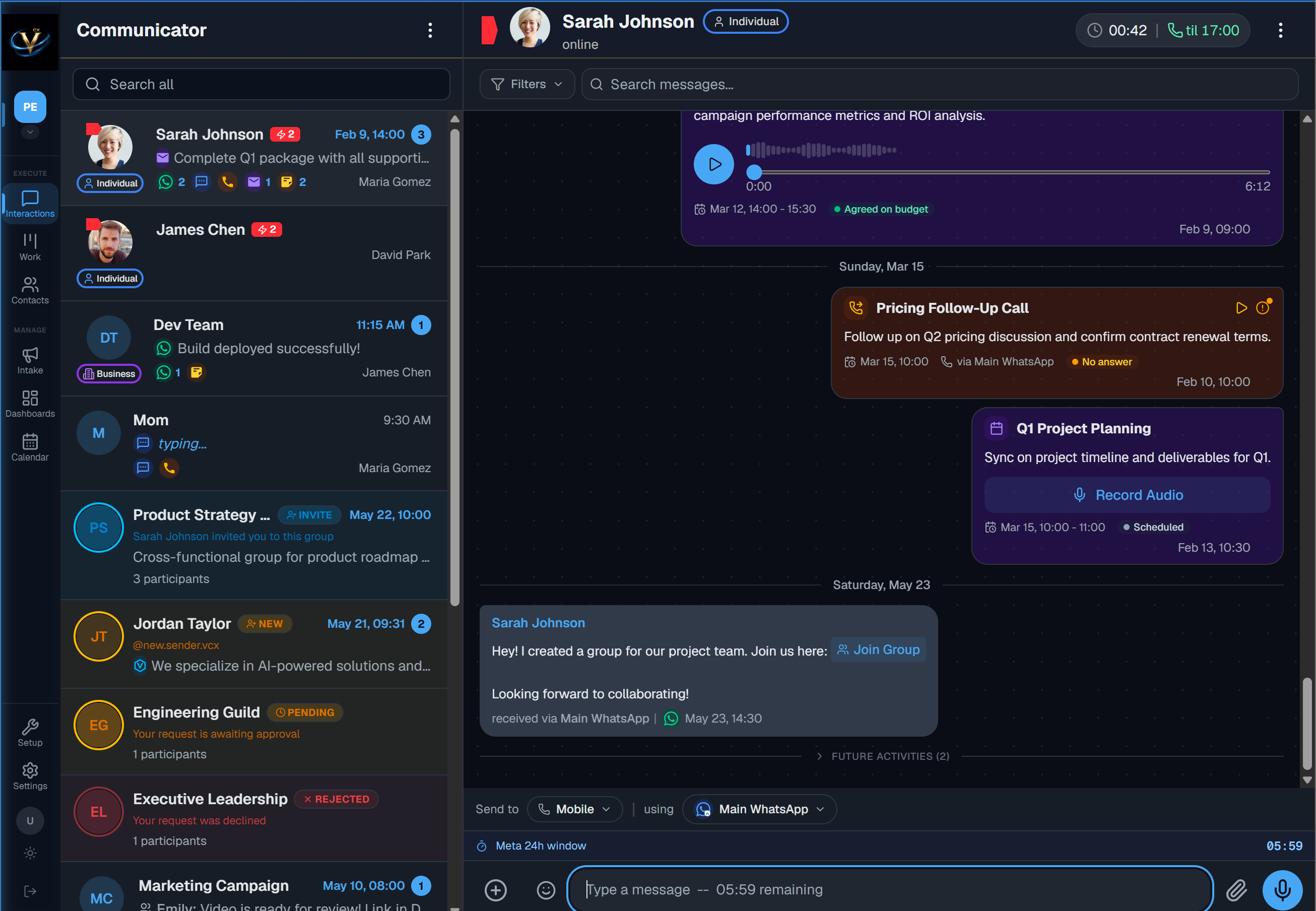 Vortex CX Communicator &mdash; every channel, message, call, task and meeting in one surface